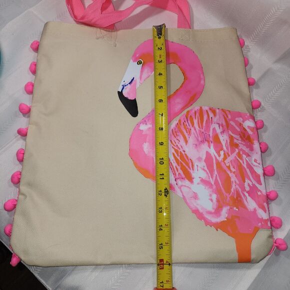 Flamingo Patterned Beach Bag Bright Pink 15 X 16" - Picture 7 of 8